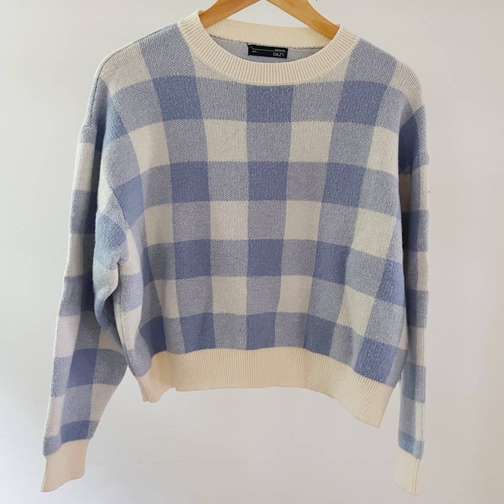 Dazy light Blue and Cream Checkered Sweater